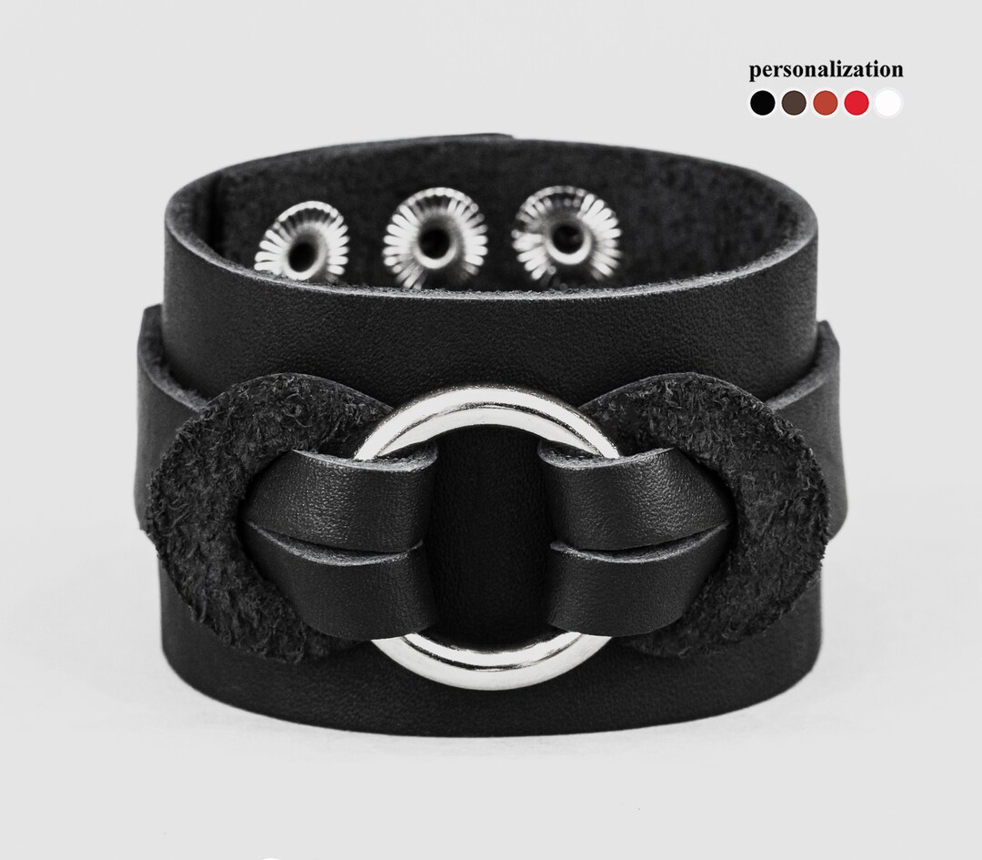 Wide Leather Wrist Cuff Bracelet, Black Wide Leather Cuff Wristband for Men or Women, 3755 Etsy