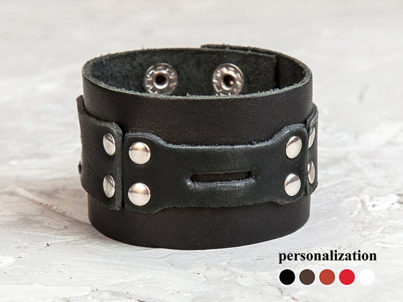 Black Cuff Leather Bracelet Cyberpunk Wide - Mens Wide Leather Bracelets Black Cuff Leather Bracelet Cyberpunk Wide - Mens Wide Leather Bracelets