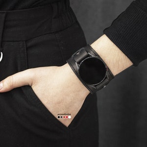 Wide leather stitched cuff band compatible with Samsung and other Smart watch for men or women, 2240st image 6