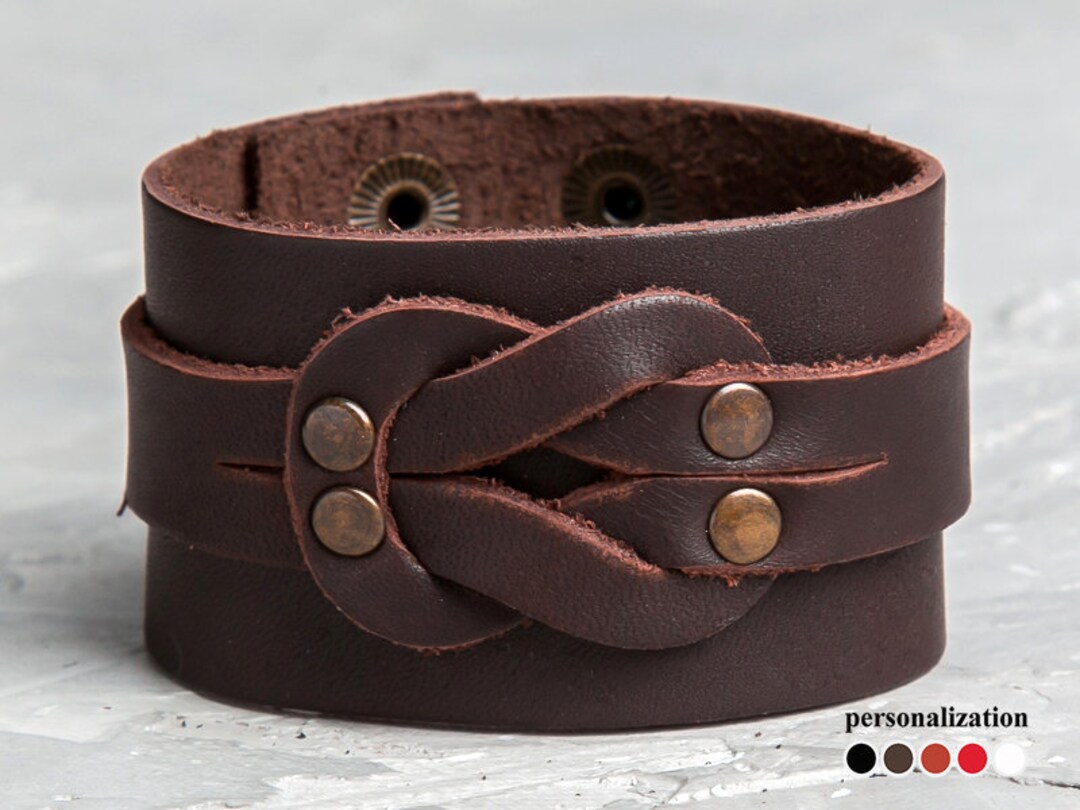 Biker Twine Leather Bracelet Wide Leather Cuff Bracelets for Etsy