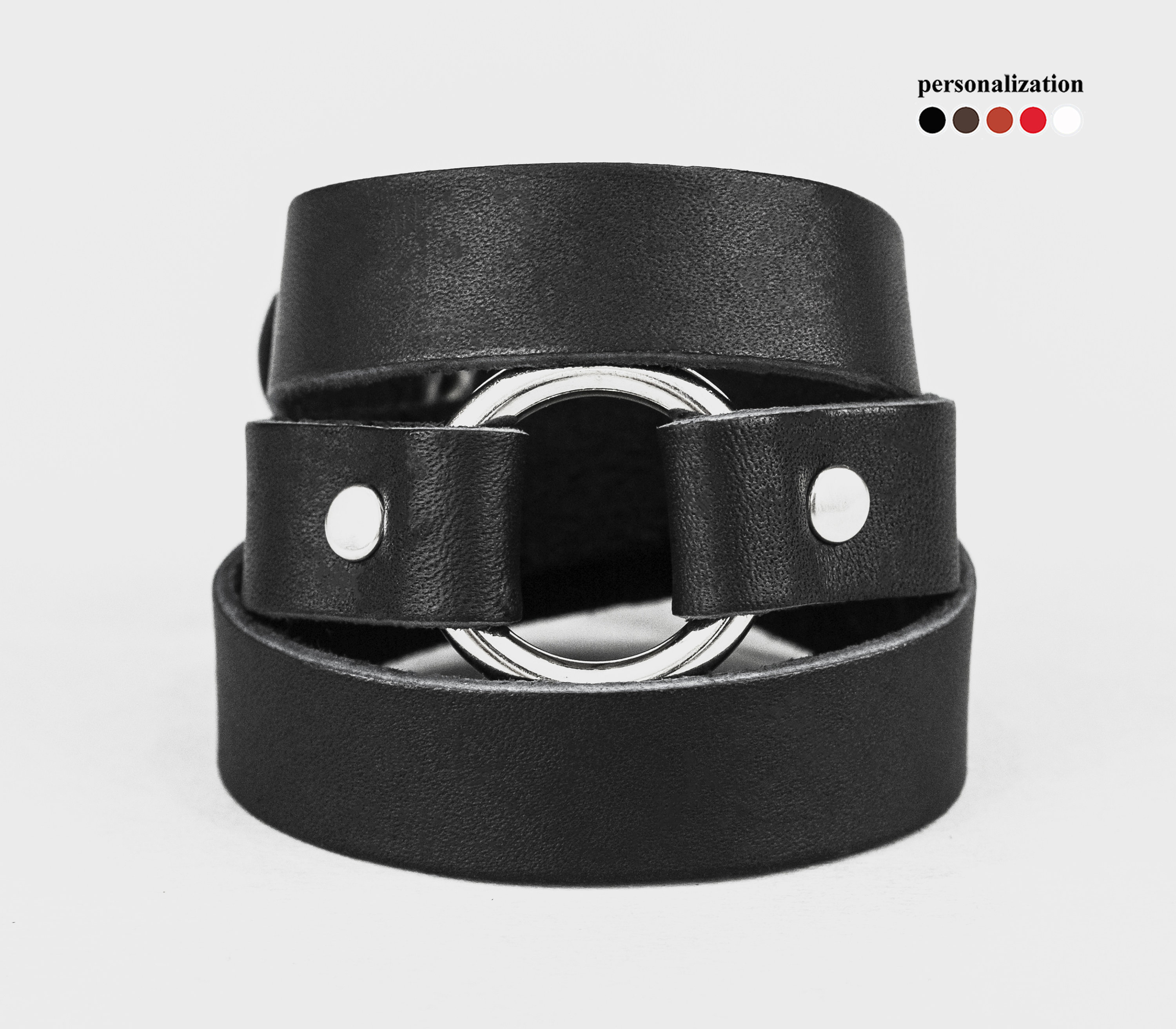 O-ring boho double wrap leather cuff bracelet for men or women, 8076
