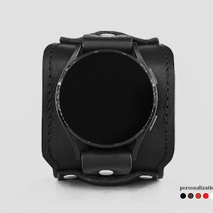 Wide leather cuff band compatible with Samsung and other Smart watch for men or women, 2335st