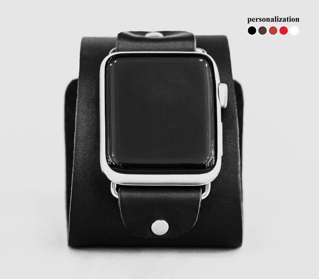Wide Leather Apple Watch Cuff Band for Men or Women 38mm 40mm 41mm 42mm
