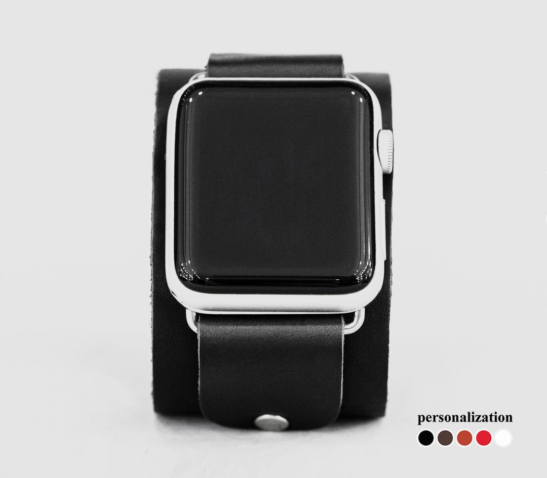 Wide Leather Apple Watch Cuff Band for Men or Women 38mm 40mm 41mm 42mm ...