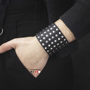 Wide leather cuff Stud wristband Black leather bracelet Womens wide bangle Riveted cuff bracelet Punk rock Studded band wristband 4600