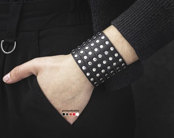Wide leather cuff Stud wristband Black leather bracelet Womens wide bangle  Riveted cuff bracelet Punk rock Studded band wristband 4600
