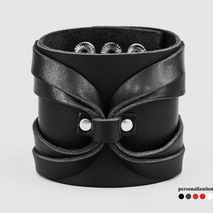 Large bracelet manchette en cuir avec araignée, bracelet manchette large en cuir noir pour homme ou femme, protège-bras en cuir, 3290 image 4