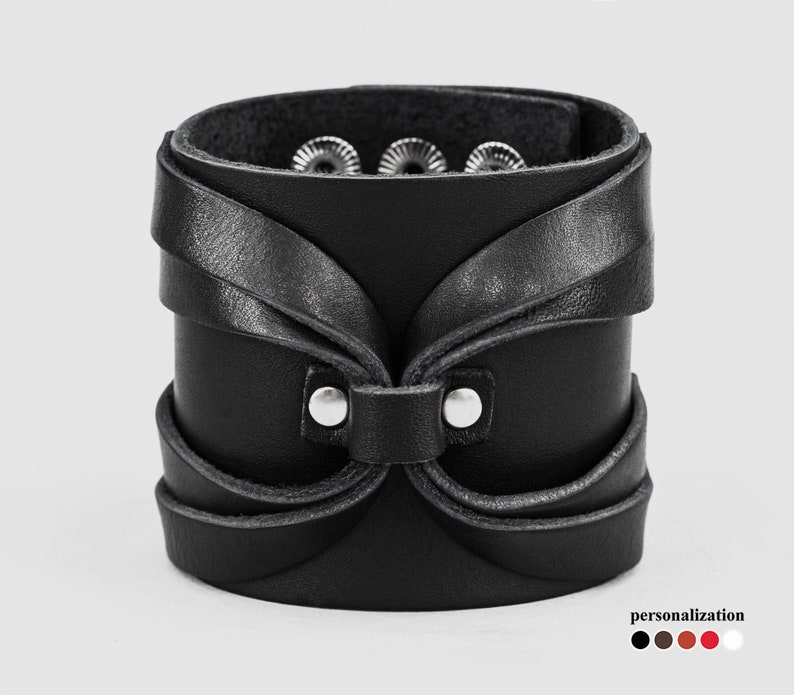 Large bracelet manchette en cuir avec araignée, bracelet manchette large en cuir noir pour homme ou femme, protège-bras en cuir, 3290 image 4