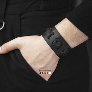 wide unique Leather bracelet with cross for men or women, Leather narrow leather bracelet, 3310
