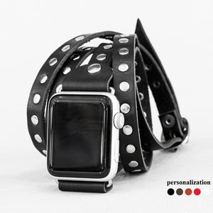 Boho wrap rivet Leather Apple watch band for women 38mm 40mm 41mm 42mm 44mm 45mm 46mm 49mm, series 3 4 5 6 7 8 9 10 SE Ultra Ultra 2, 1861
