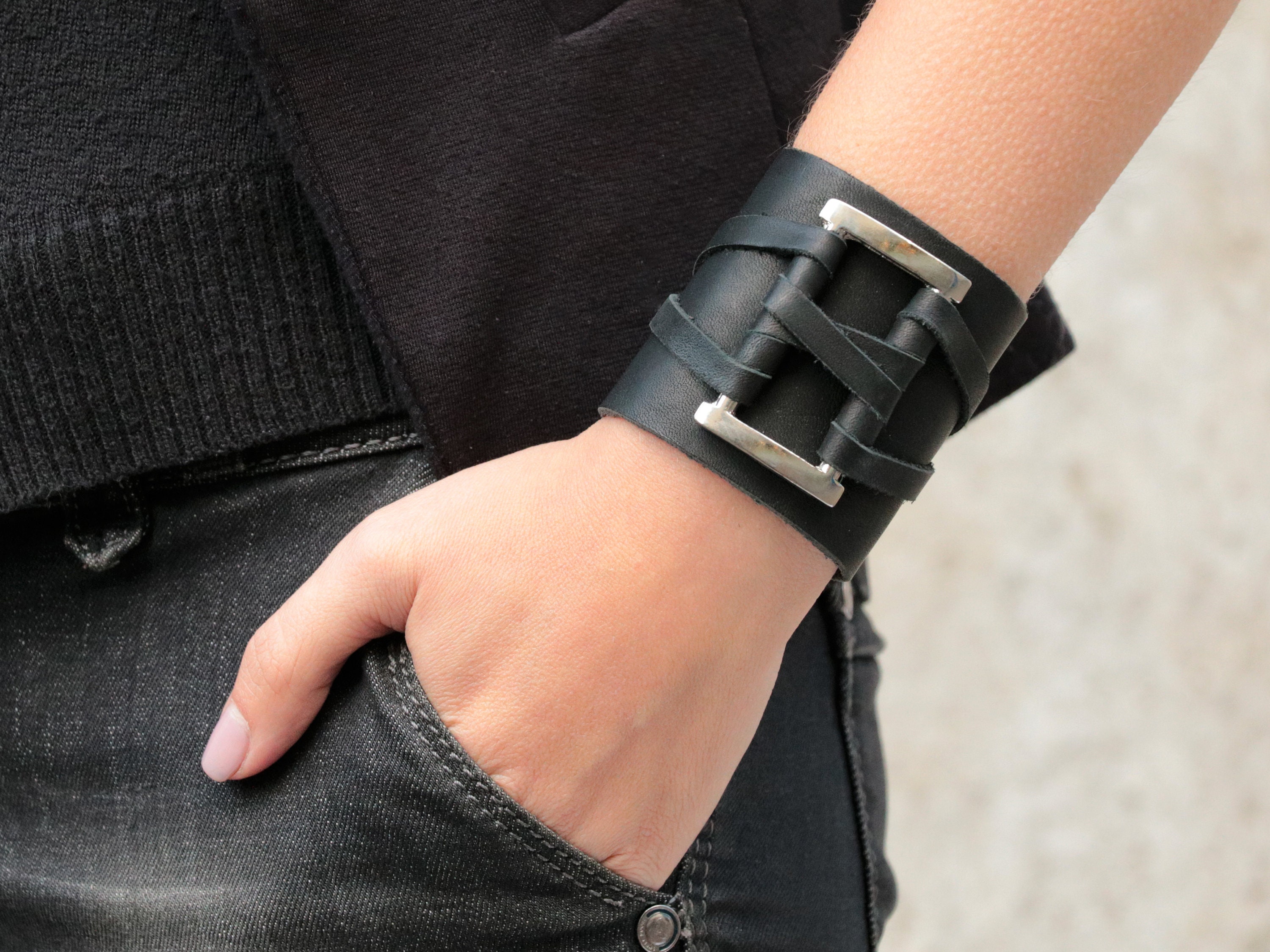 Armlet Leather Arm Cuff Mens Wide Leather Wristband Leather Etsy