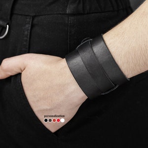 Adjustable leather wide cuff bracelet, Western wristband for men or women, 6525