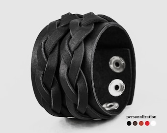 Geflochtene breite Ledermanschette für Männer oder Frauen für Handgelenk von 12 bis 24 cm, 3632