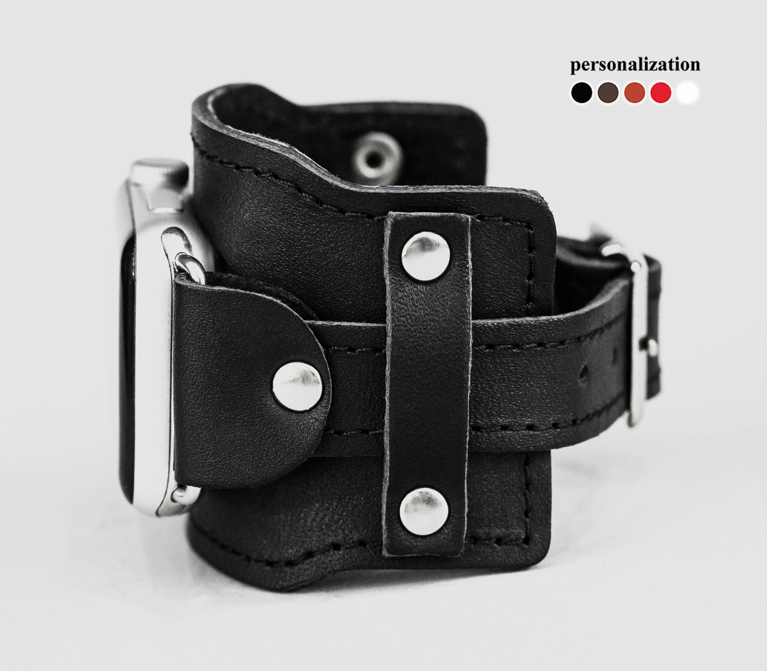 Wide Leather Apple Watch Cuff Band for Men or Women 38mm 40mm 41mm 42mm ...