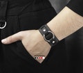 small Leather cuff bracelet for men or  women with o-ring for wrist 4.7-7.8 in (12-20 cm), 6521 product logo