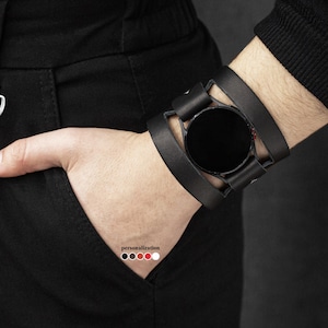 Wide boho leather cuff band compatible with Samsung and other Smart watch for men or women,  2620