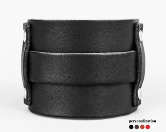wide Leather cuff bracelet for men or  women for wrist 5.5-9 in (14-23 cm), 6552