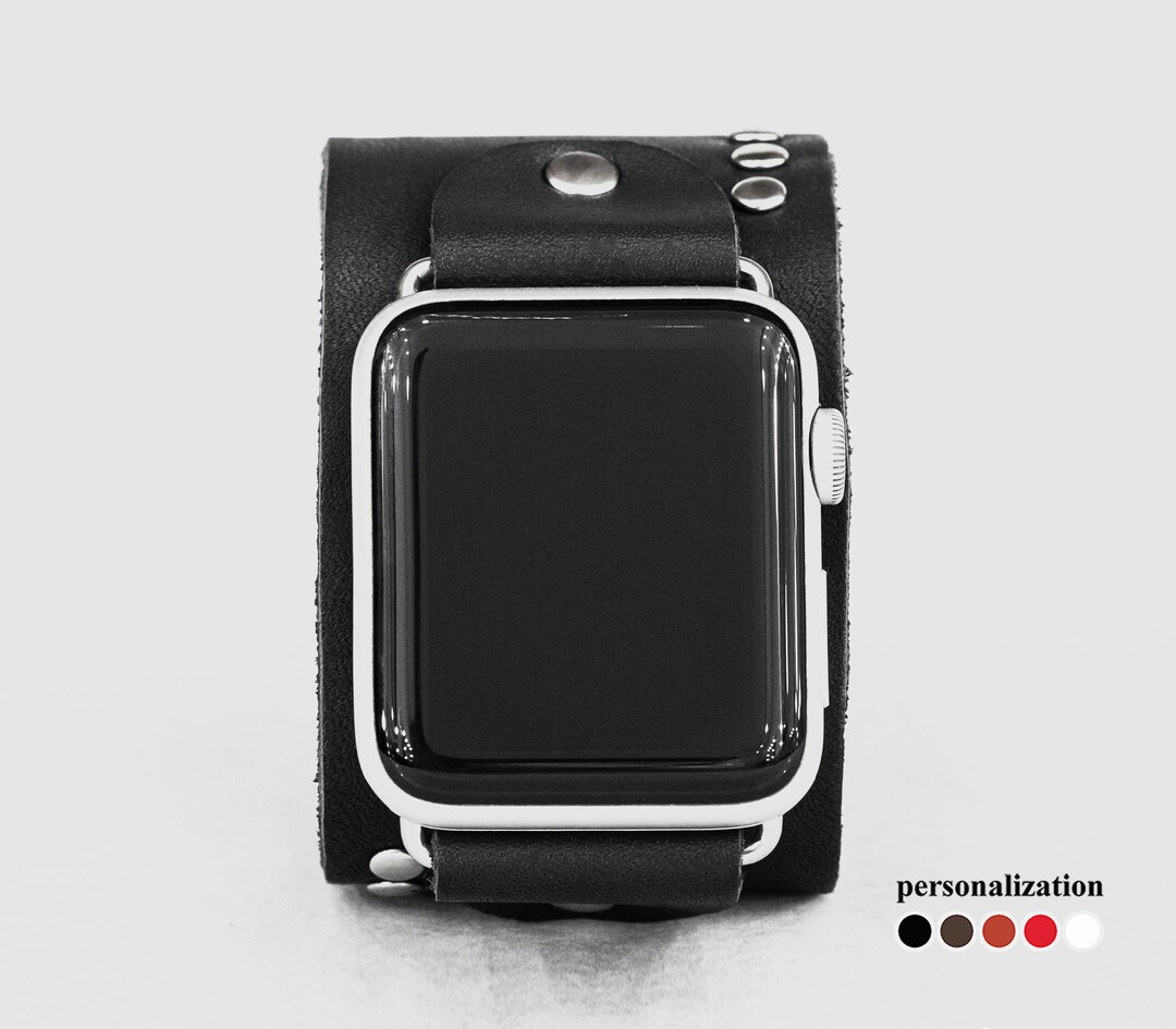 Wide Studded Leather Apple Watch Band Cuff for Men or Women 38 40 41 42 ...