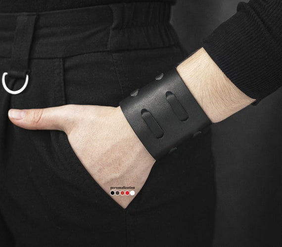 Alipis Brassard Cuir Réglable Style Punk Pour Hommes