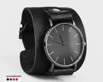 Wide Leather watch cuff band for men or women - Lug 16mm 18mm 20mm 22mm 24mm 26mm 28mm 30mm, 5550