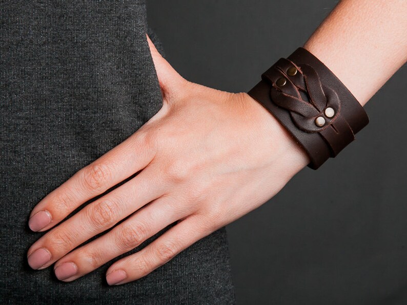 Biker Twine Leather Bracelet Wide Leather Cuff Bracelets for Etsy