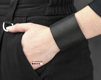 Wide blank leather wristbands, wide Leather wrist cuff bracelet, Black wide leather cuff wristband for men or women, 3603