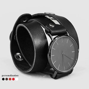 ダブルラップレザーウォッチバンド、男性用または女性用 - 幅広レザーウォッチストラップ、ラグ16 mm、18 mm、20 mm、22 mm、24 mm、26 mm、28 mm、30 mm、5095
