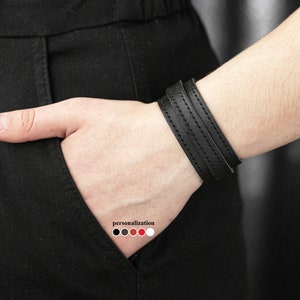 wide Leather wrist cuff bracelet, Black wide leather cuff wristband for men or women, 3541st