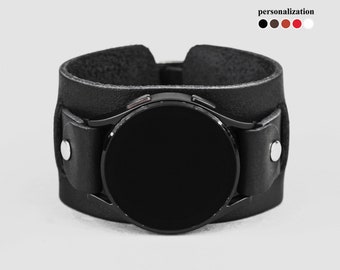 Wide leather cuff band compatible with Samsung and other Smart watch for men or women, 2240