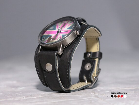 Correa de reloj ancha cosida de cuero SIN ESTUCHE DE RELOJ | Etsy México