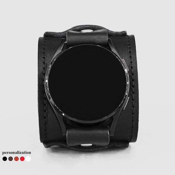 breites genähtes Manschettenarmband aus Leder passend für Samsung und andere Smartwatch für Männer oder Frauen, 2552st