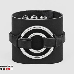 Rocker wide Leather cuff bracelet Leather gothic wristband for woman or man, 3006