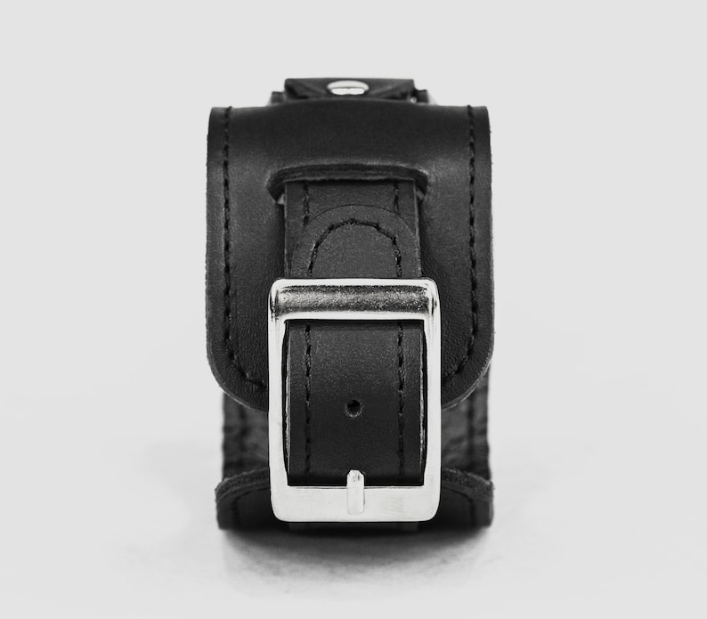 Wide leather stitched cuff band compatible with Samsung and other Smart watch for men or women, 2240st image 4