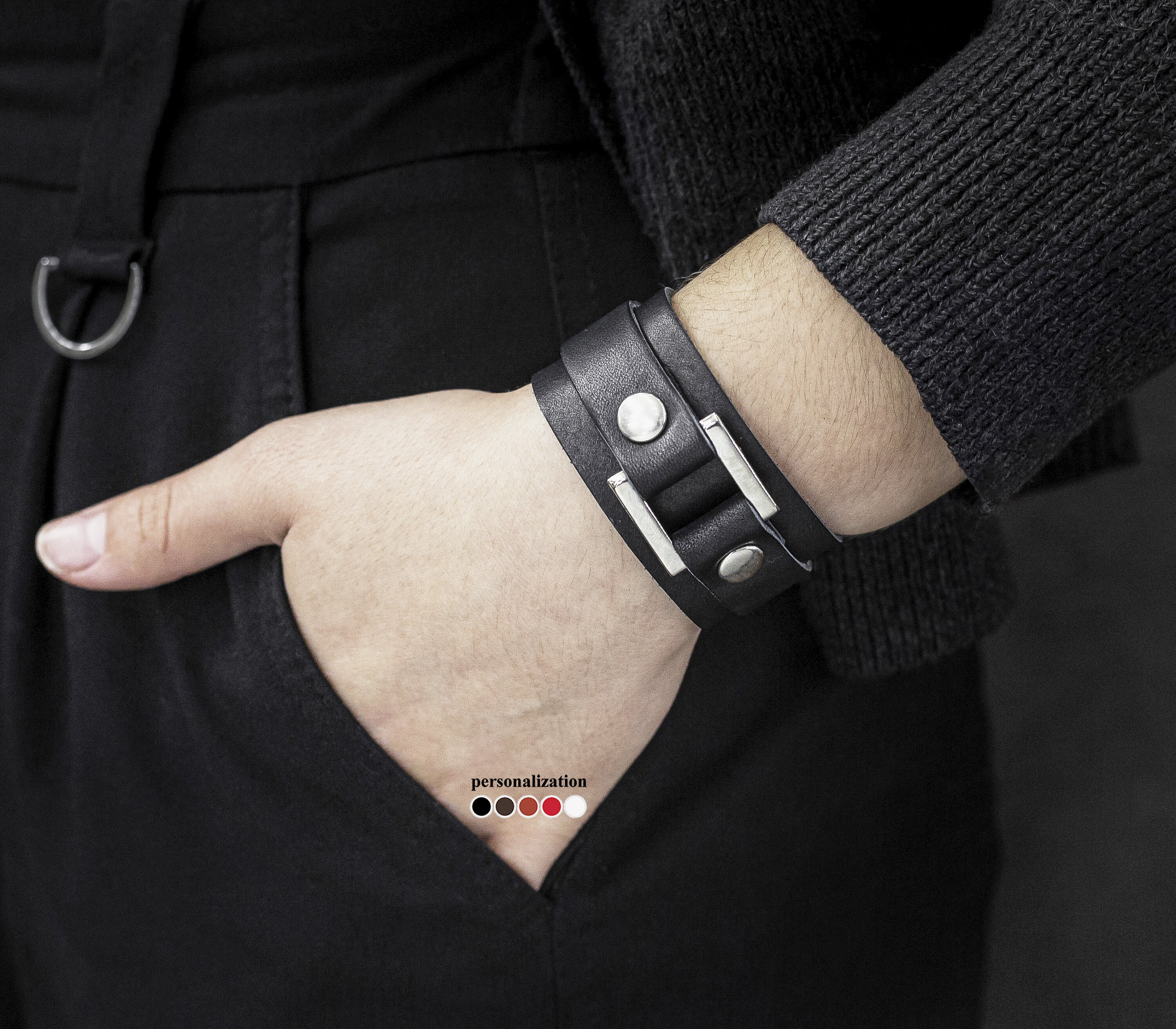 ✿α 様4/29 ⭕️Leather Cuff Bracelet Amazon.com: Eigso Punk Leather Cuff Studded Bracelet for Men