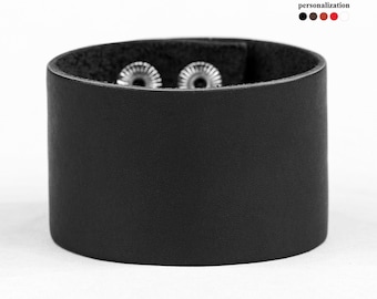Pulsera ancha y sencilla de cuero liso para hombre o mujer, para muñecas de 12 a 24 cm (4,7 a 9,4 pulgadas), 3602