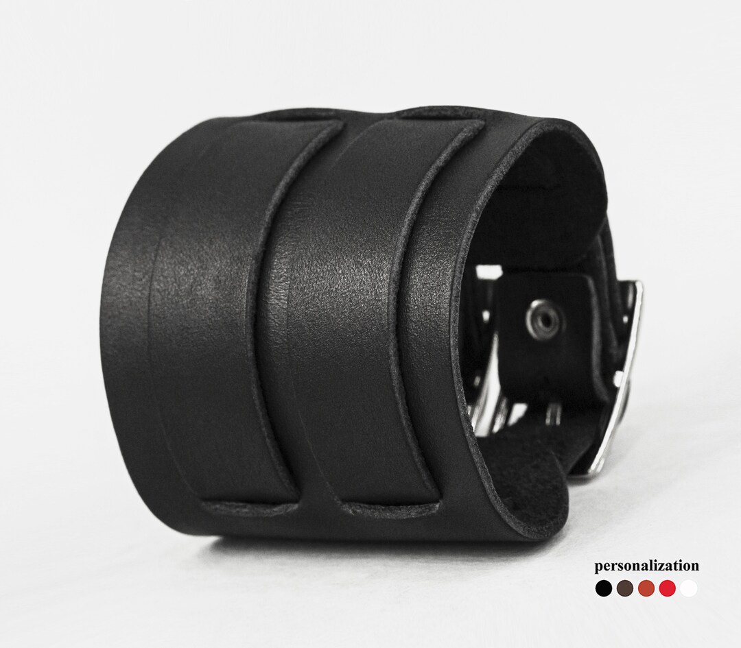 Aviator Leather Wrist Cuff Bracelet for Men or Women, Wide Leather Wristband, 6411 Etsy
