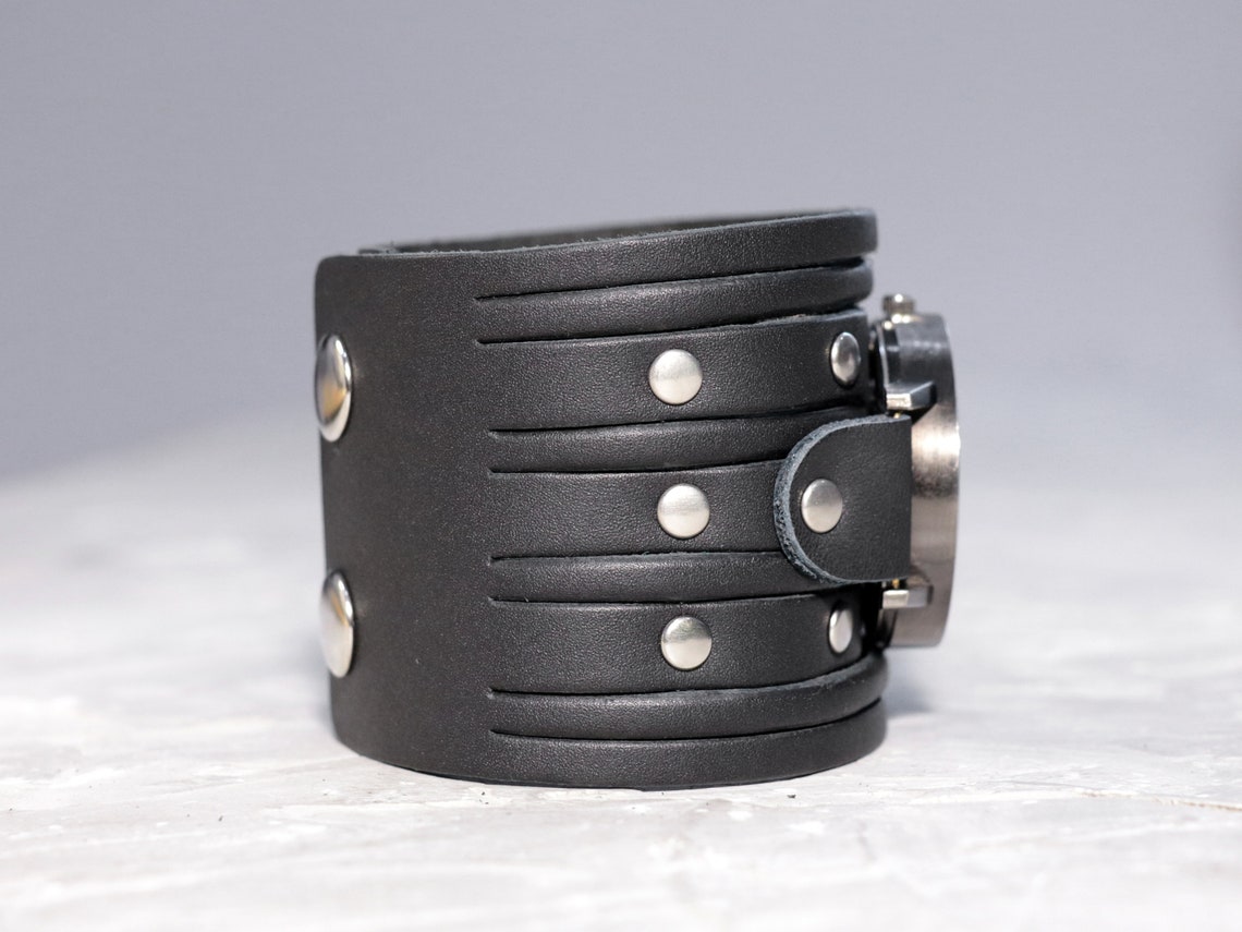 Stud Wide Leather Watch Strap Wide Leather Watch Band Leather Etsy