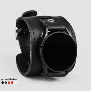 wide Leather stitched cuff band compatible with Samsung and other Smart watch for men or women,  2550st