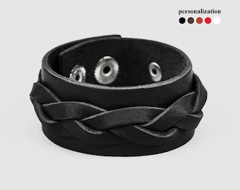 Wide braided Leather cuff bracelet wristband for men or women for wrist from 5.9 to 9 inch (12-24 cm), 3630