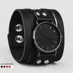 Wide Leather watch strap for men or women - Wide Leather cuff watch band Lug 18mm 20mm, 5640