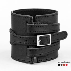 Leather arm guard,  wide Double wrap leather cuff bracelet for man or woman, Wide black cuff wristband, 8045st