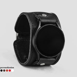 Wide leather stitched cuff band compatible with Samsung and other Smart watch for men or women, 2240st image 3