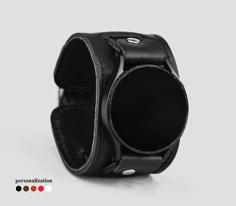 Wide leather stitched cuff band compatible with Samsung and other Smart watch for men or women, 2240st image 3