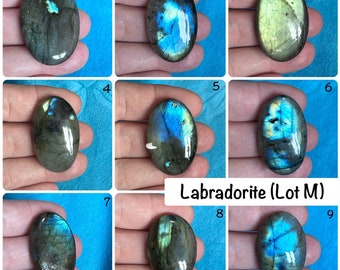 Blue, Peacock Blue and Mixed Flash Oval Labradorite Flat-Backed Cabochons (Lot M)