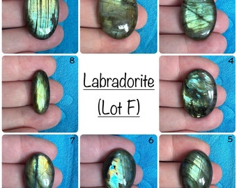 Peacock Blue, Gold and Multi Flash Oval Labradorite Flat-Backed Cabochon (Lot F)