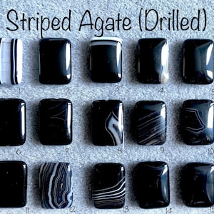 Black & White Stripe Agate Rectangular Cushion Focal Bead Pendants 25mm x 18mm (Drilled)