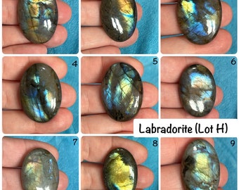 Blue, Peacock Blue, Gold, Orange and Multi Flash Oval Labradorite Flat-Backed Cabochon (Lot H)