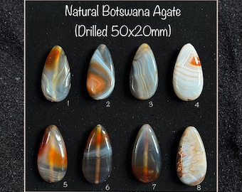 Perlina focale lunga a goccia/pera in agata naturale del Botswana, 40 x 20 mm, pendenti (forati) ULTIMO PEZZO N. 7
