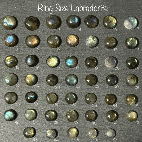 Ring Size Labradorite Blue and Mixed Flash Round Flat-Backed Cabochon