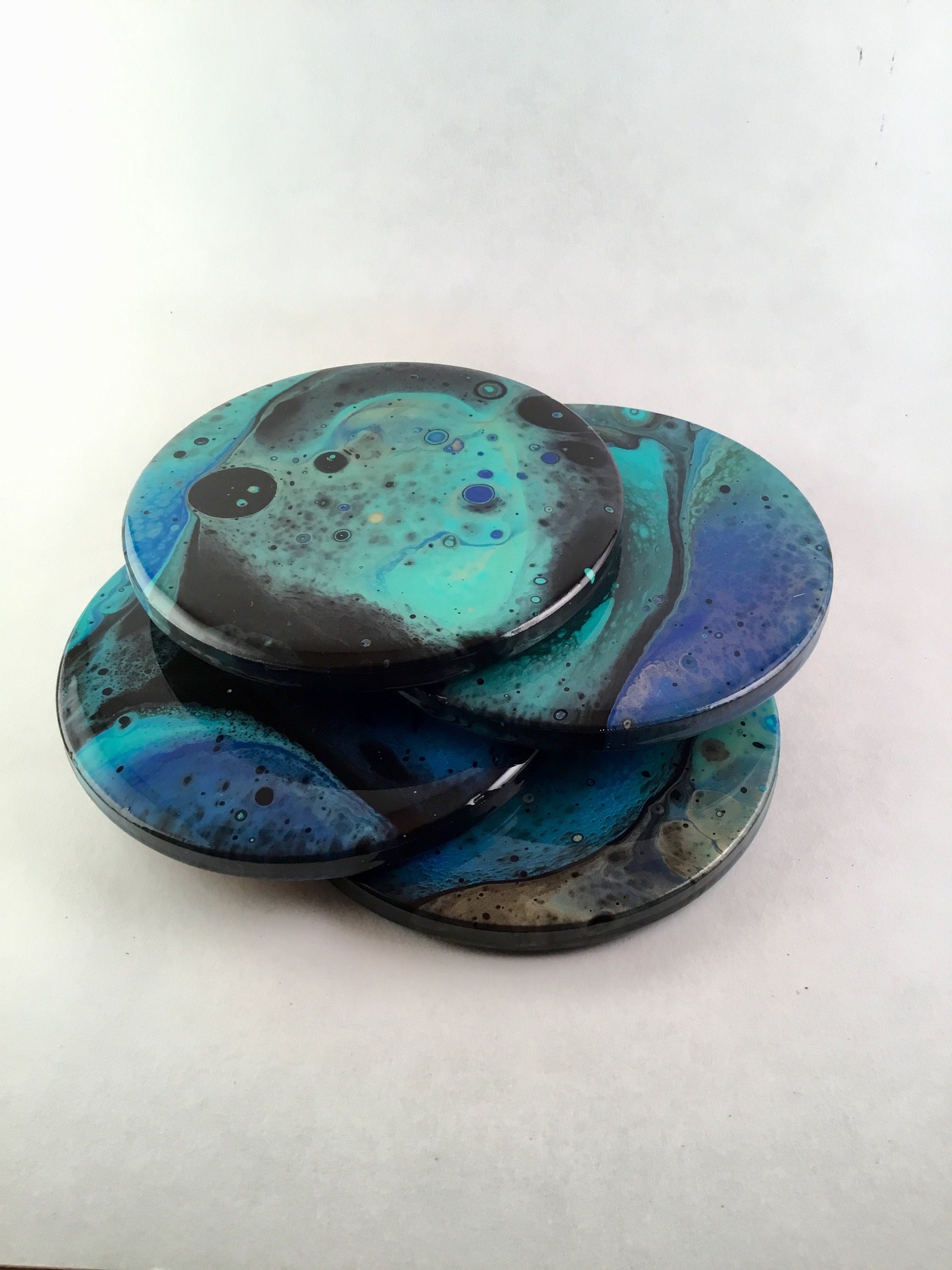 Acrylic Paint Pour Coasters with Resin set of 4 Etsy